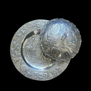 Arthur Court Vintage Silver Wildlife Safari Collection Serving Plate with Cover